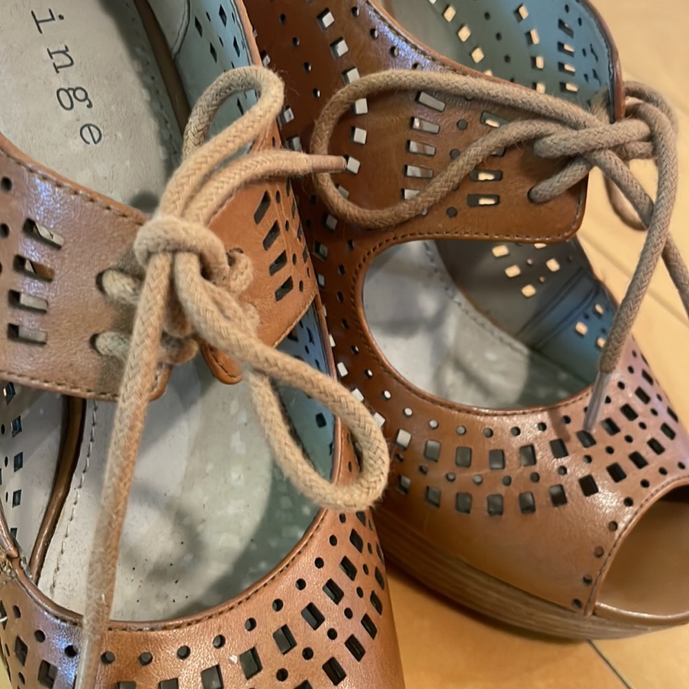 Leather Peep-toe Wedges